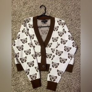 Butterflies white and brown cardigan.